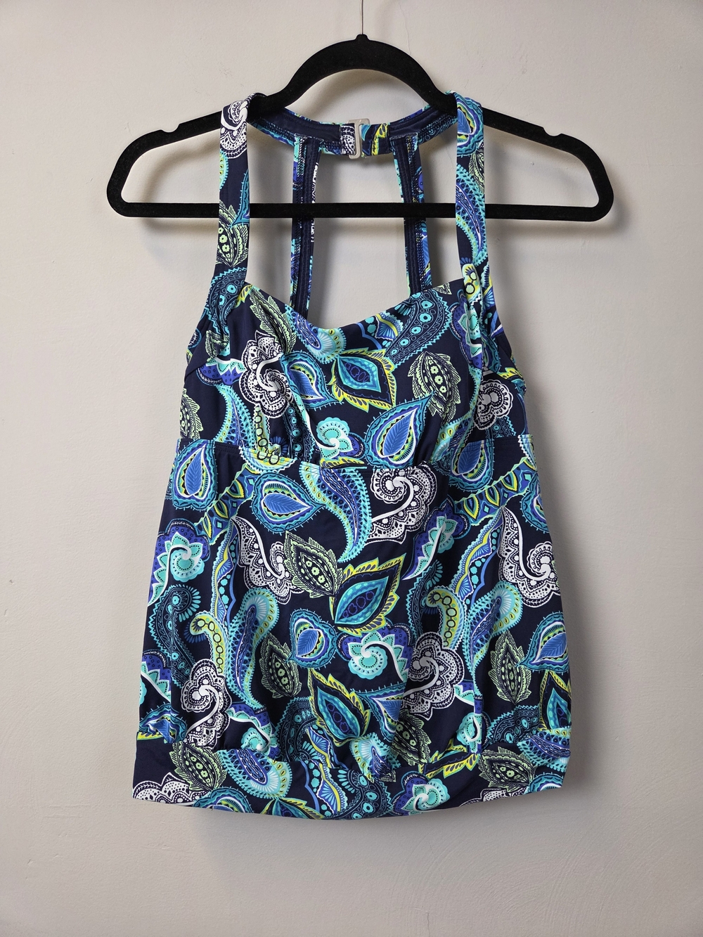 Lands' End Navy, Teal & White Paisley Tankini Halter Tank